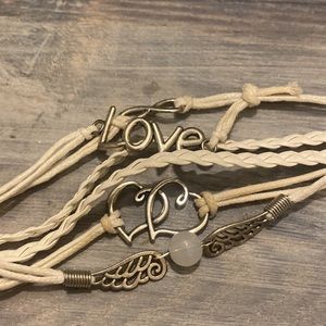 White vintage boho chic love sprappy braided bracelet